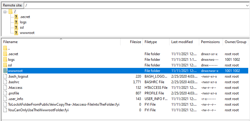 SFTP folder veiw