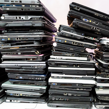 Stack of old laptops