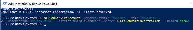 PowerShell Creating the Managed Service Account