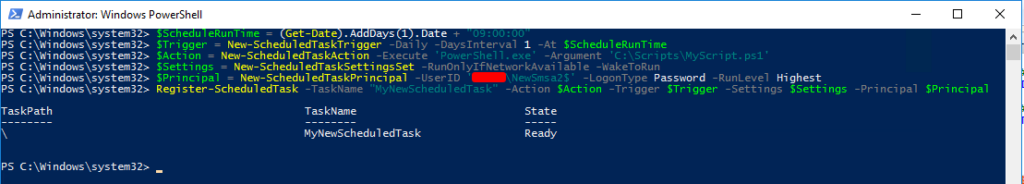 Creating a Schedule Task with an sMSA in PowerShell