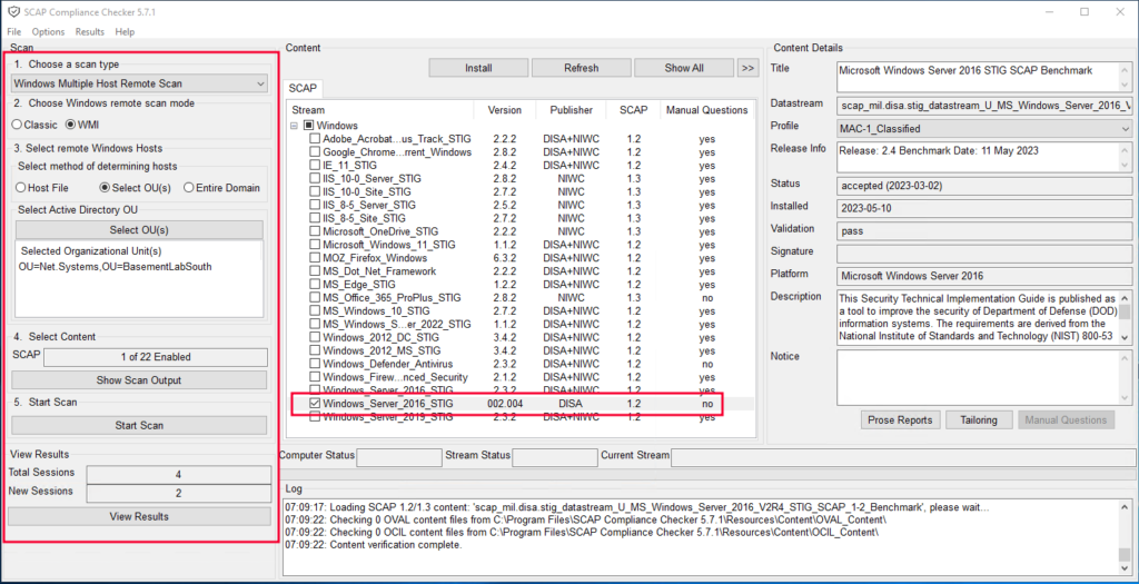 SCAP Configuration Check Scan setup process