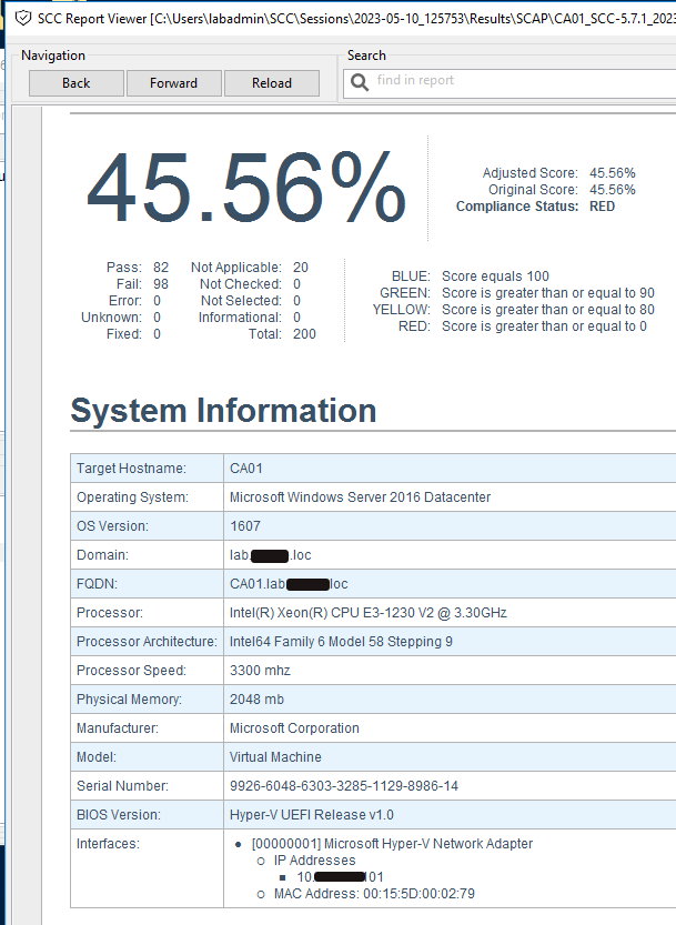 NIST SCAP Configuration Compliance Test Results