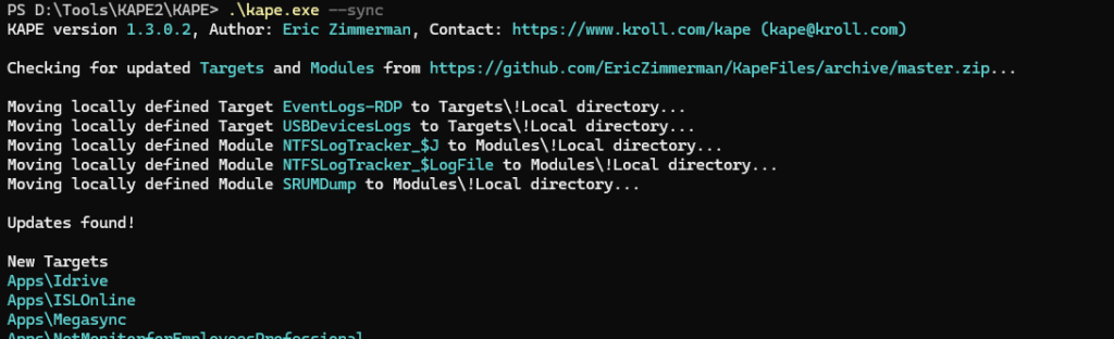 .\kape.exe --sync