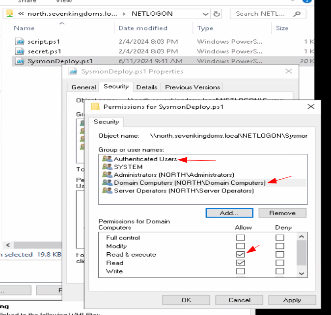 read and execute permissions given to the "Authorized Users" and "Domain Computers" groups